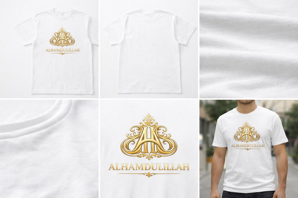 Alhamdulillah Gold Crest Tee — Islamic Faith Graphic T-Shirt
